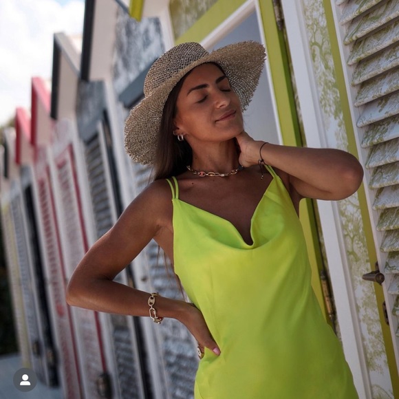 Zara green/ yellowish satin draped split dress - Picture 6 of 12